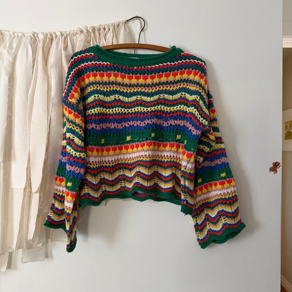 Red berry Crochet Crop Sweater